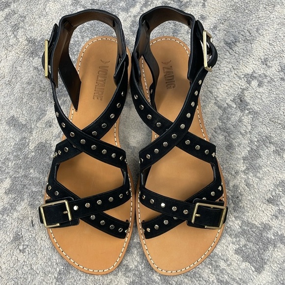 NIB Zadig & Voltaire Cecilia Studs Caprese Sandals Black Suede Strappy Sz 41 - Picture 9 of 16